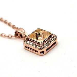 JCM China Rose Gold Plated Square CZ with Pave Halo on 18" Cable Chain  Necklace